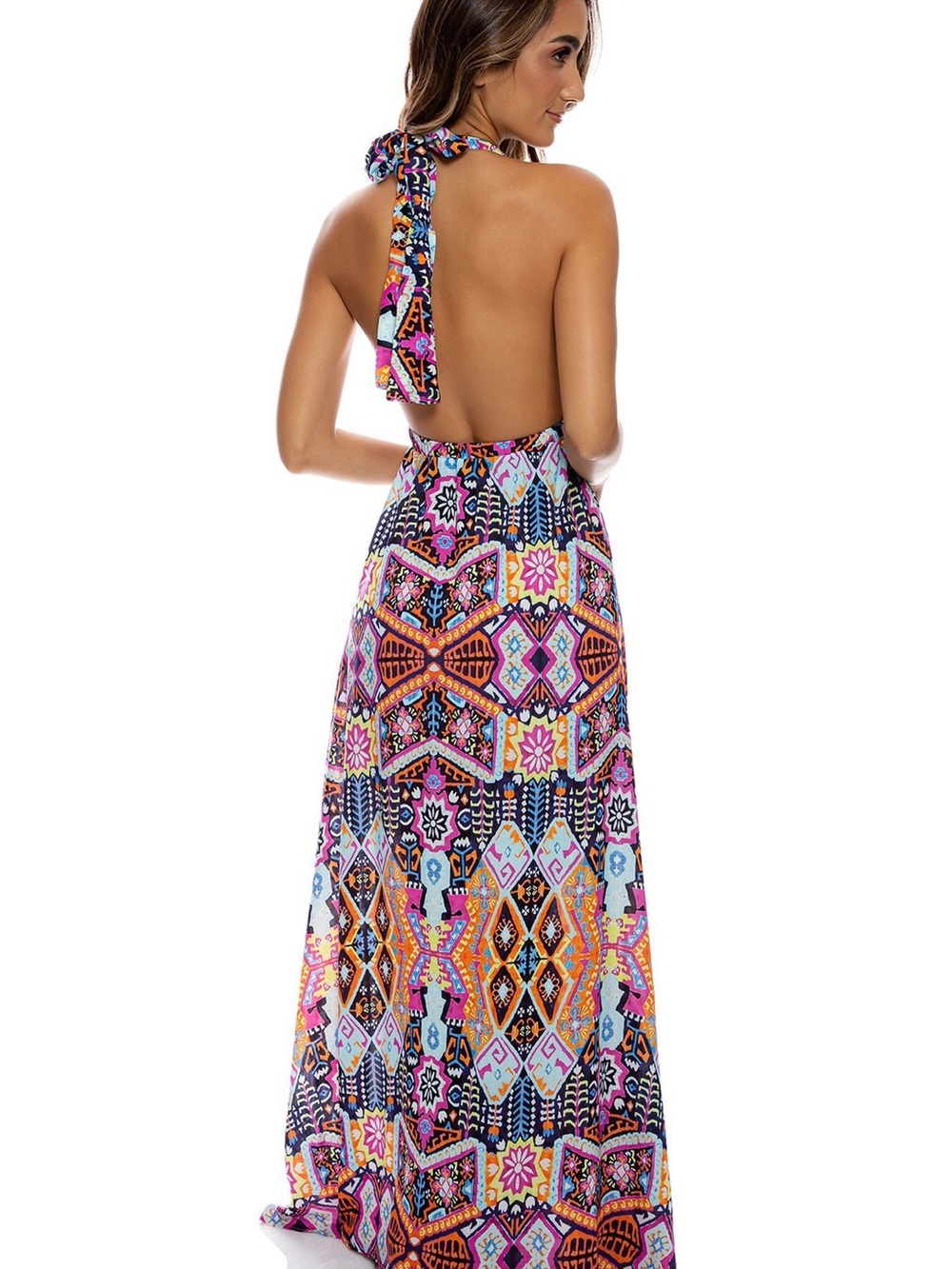 NWT LULIFAMA Maracuya kisses Deep plunge Women Maxi Cover Up SWIM Dress